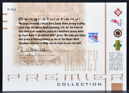 2001-02 UD Premier Collection Jerseys Pavel Bure Rangers 216/300 Jersey 8949