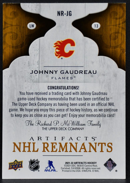 2021-22 UD Artifacts NHL Remnants Johnny Gaudreau NR-JG Calgary Flames Jersey 3484