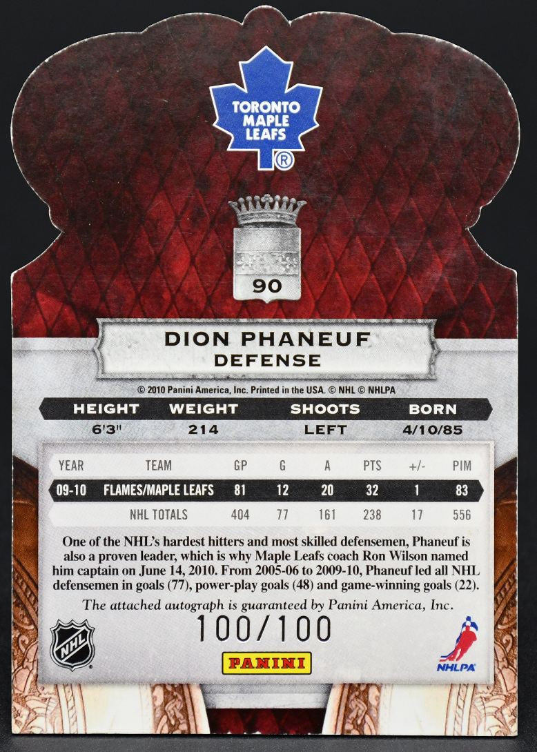 2010-11 Panini Crown Royale Auto Dion Phaneuf 90 Auto 100/100