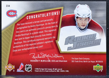 2005-06 SPx Rookie Jersey Andrei Kostitsyn Canadiens RC Auto Jersey 0576