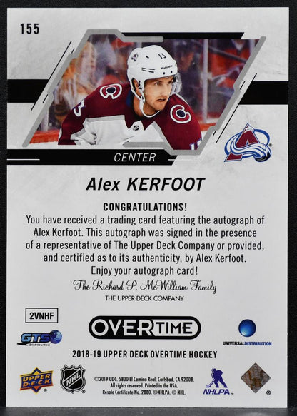 2018-19 UD Overtime Gold Foil Autographs Alex Kerfoot Avalanche Auto 8788
