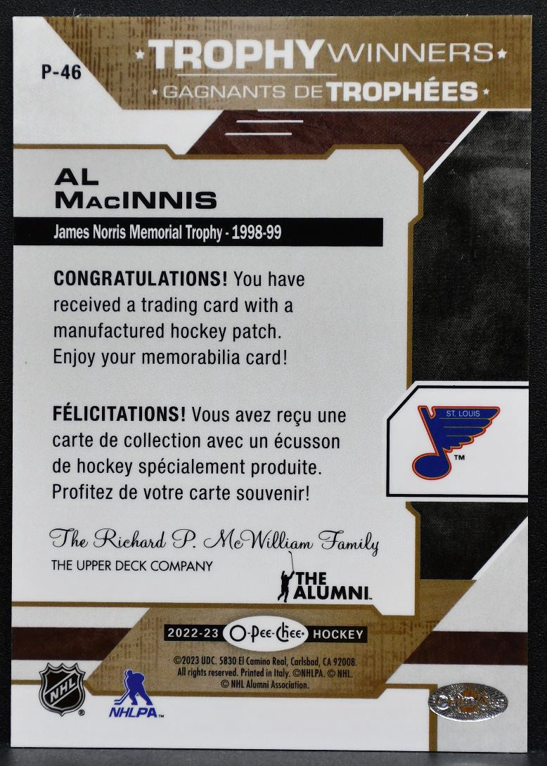 2022-23 O-Pee-Chee Patches Trophy Winners Al MacInnis P-46 Blues Patch 2454