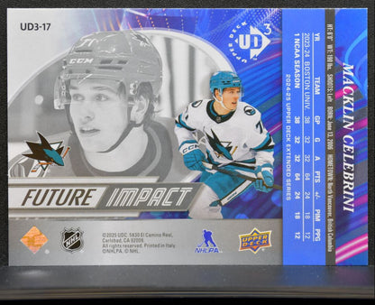 2024-25 UD Extended Series UD3 Future Impact Macklin Celebrini Sharks RC 1655