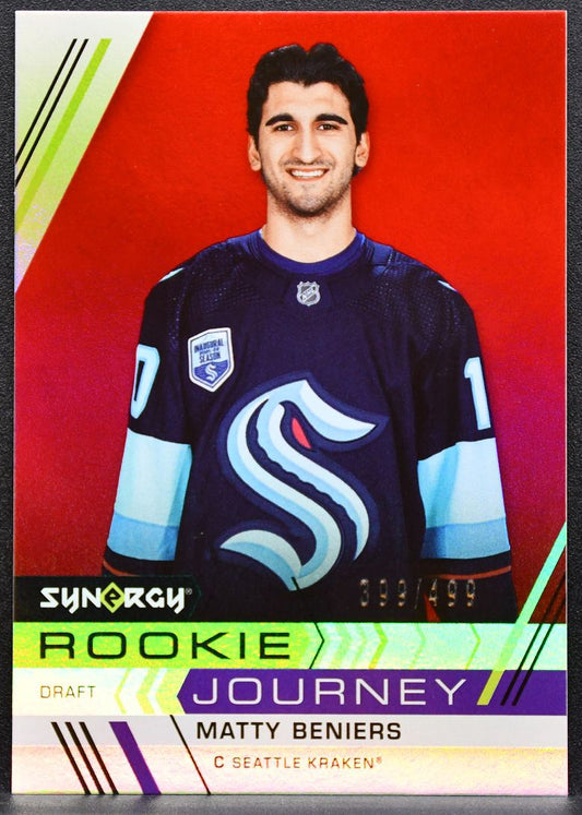 2022-23 UD Synergy Rookie Journey Draft Red Matty Beniers Kraken RC 399/499 4025