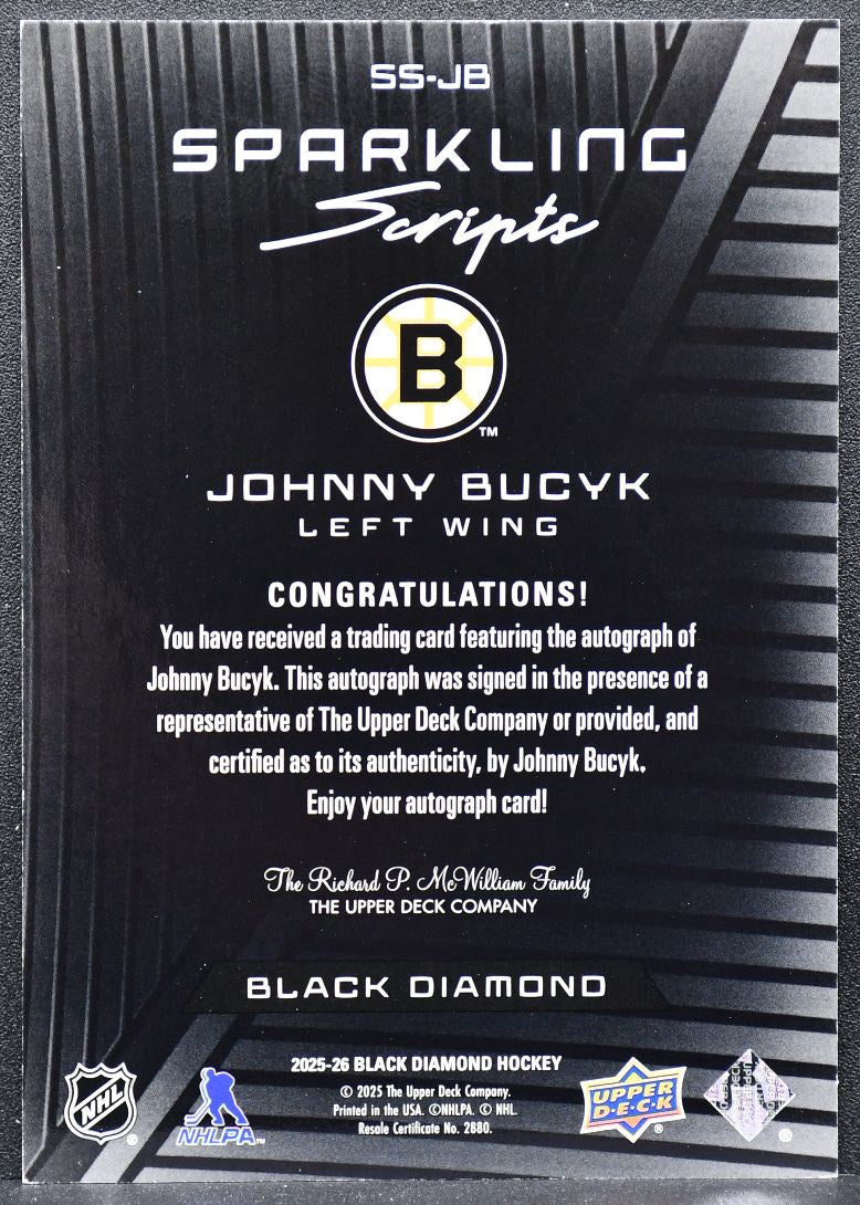 2025-26 Upper Deck Black Diamond Sparkling Scripts Johnny Bucyk SS-JB Auto 6032