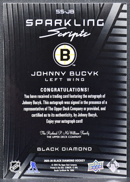 2025-26 Upper Deck Black Diamond Sparkling Scripts Johnny Bucyk SS-JB Auto 6032