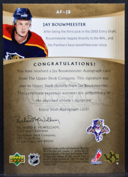 2005-06 UD Artifacts Auto-Facts Jay Bouwmeester AF-JB Panthers Auto 092/100 0734
