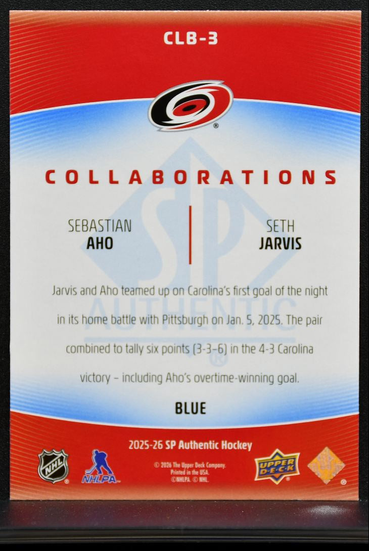 2025-26 SP Authentic Collaborations Blue Seth Jarvis / Sebastian Aho 8266