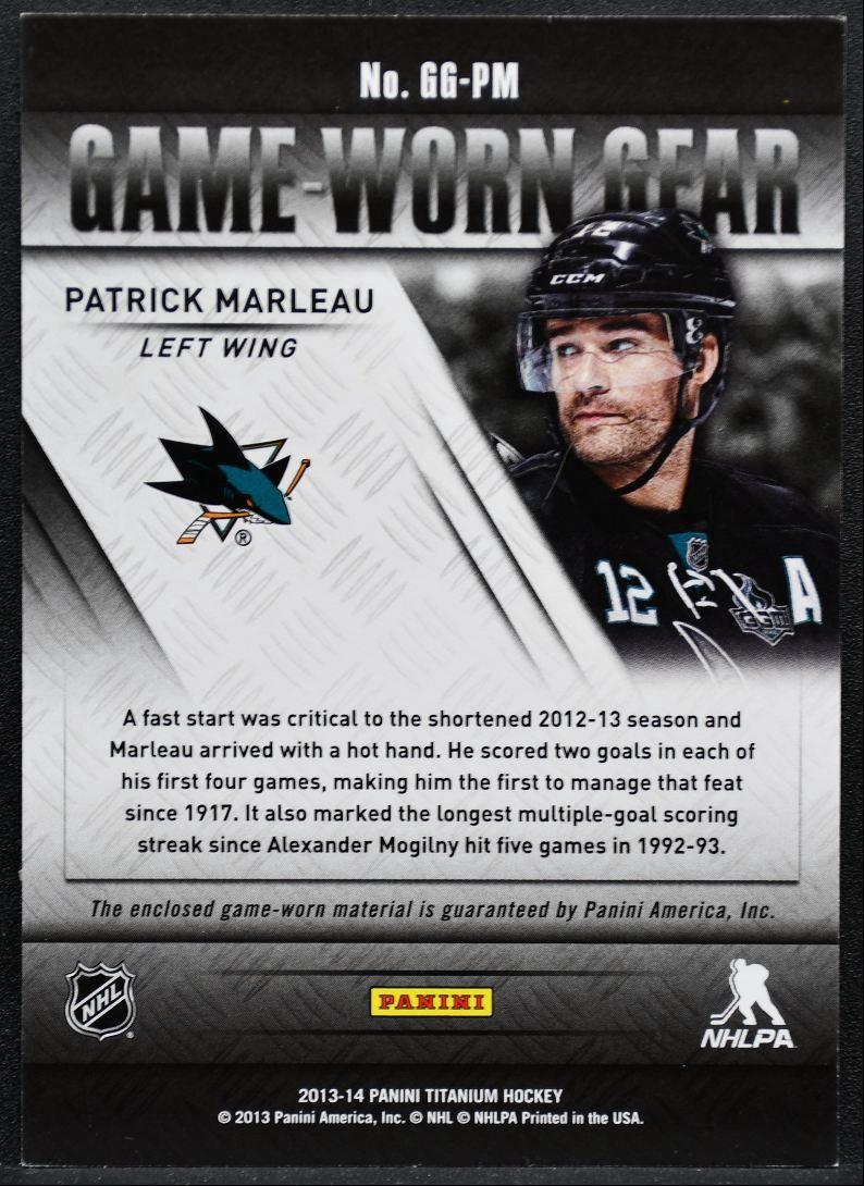 2013-14 Panini Titanium Game Worn Gear Patrick Marleau GG-PM Jersey 9035