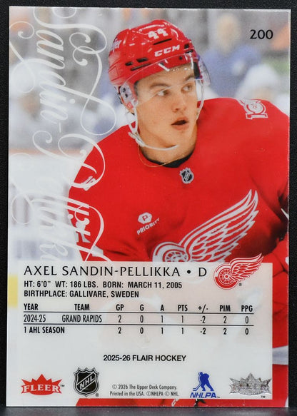 2025-26 Flair Rookie Axel Sandin-Pellikka 200 Detroit Red Wings RC 0672
