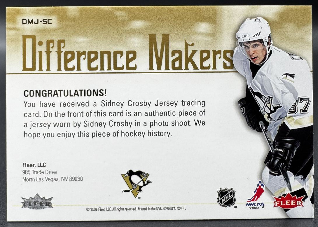 2005-06 Ultra Difference Makers Jerseys Sidney Crosby Pittsburgh Penguins RC