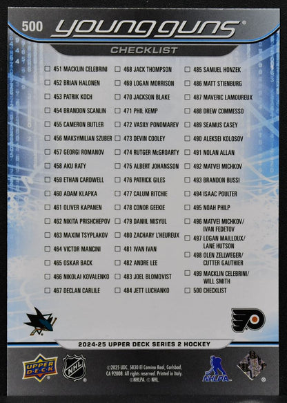 2024-25 UD Series 2 Young Guns Checklist Celebrini / Michkov RC 7725