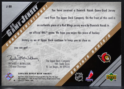 2005-06 Upper Deck Series 1 UD Game Jersey Dominik Hasek Senators Jersey 8650