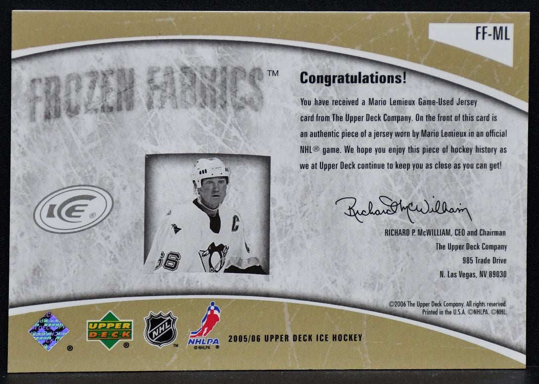 2005-06 UD Ice Mario Lemieux FF-ML Pittsburgh Penguins Jersey