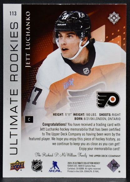 24-25 UD Ultimate Collection RCs Jersey Jett Luchanko 113 Flyers RC /499 Jersey 4237