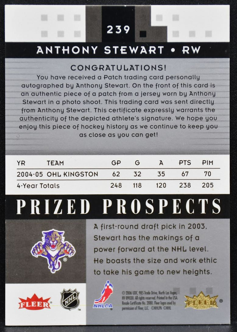 2005-06 Fleer Hot Prospects Patch Stewart Panthers RC Auto 029/349 Patch 5705