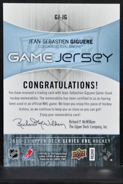 2012-13 UD Series 1 Game Jerseys Jean-Sebastien Giguere Avalanche Jersey 1540