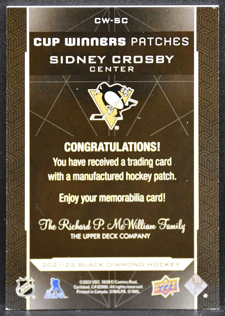 2021-22 UD Black Diamond Cup Winners Patches Crosby CW-SC Penguins Patch 4234