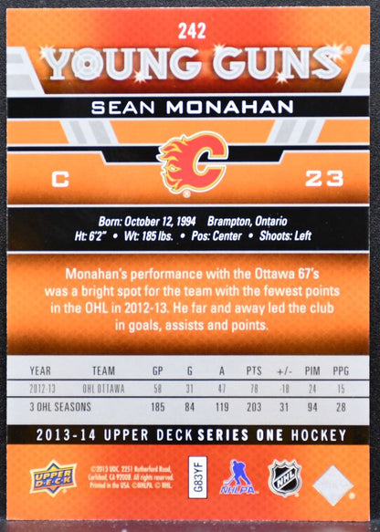 2013-14 Upper Deck Series 1 Young Guns Sean Monahan 242 Calgary Flames RC 8369