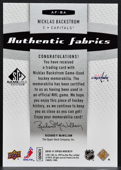 2010-11 SP Game Used Authentic Fabrics Nicklas Backstrom Capitals Jersey 2905