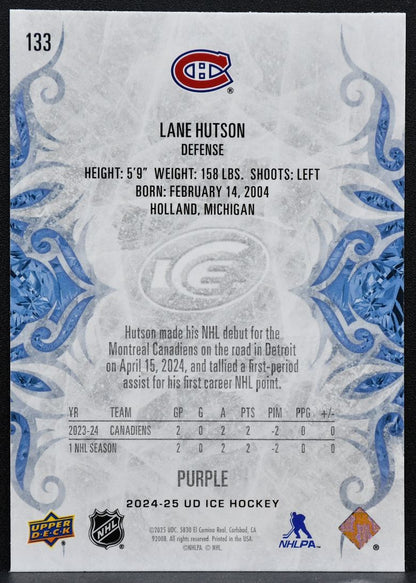 2024-25 Upper Deck ICE Rookie Purple Lane Hutson 133 Montreal Canadiens RC 9355