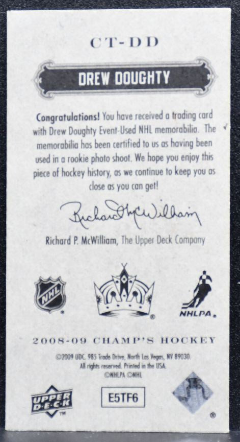 2008-09 Upper Deck Champ's Mini Threads Drew Doughty CT-DD Kings Jersey 3548