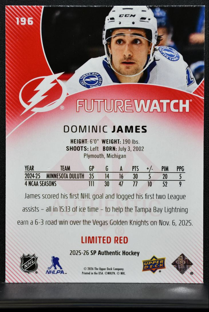 2025-26 SP Authentic Future Watch Limited Red Dominic James Lightning RC 4090