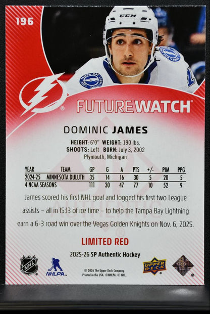 2025-26 SP Authentic Future Watch Limited Red Dominic James Lightning RC 4090