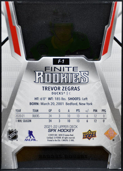 2021-22 SPx Finite Rookies Trevor Zegras F-1 Anaheim Ducks RC 102/399 2606