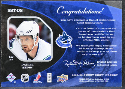 2007-08 UD Sweet Shot Stitches Triples Daniel Sedin Canucks /299 Jersey 0351