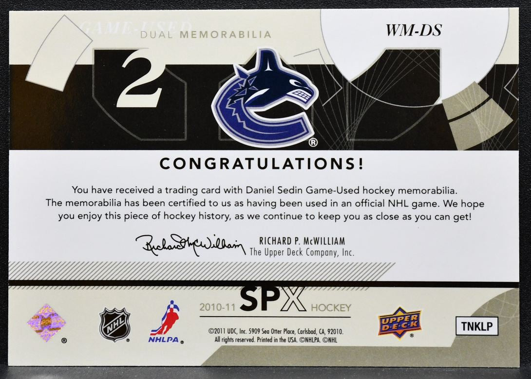 2010-11 SPx Winning Materials Daniel Sedin WM-DS Vancouver Canucks Jersey 1403