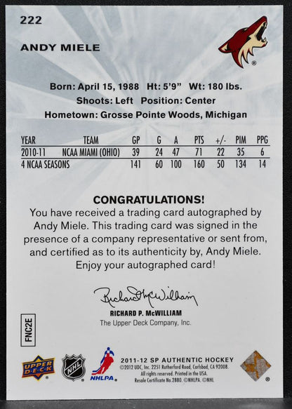 2011-12 SP Authentic Future Watch Auto Pascal Pelletier Blackhawks RC Auto 1283