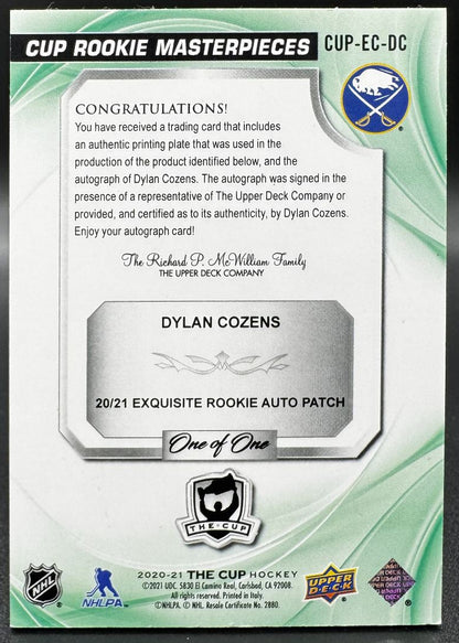 2021-22 UD The Cup Rookie Masterpieces Dylan Cozens Buffalo Sabres RC Auto 1/1