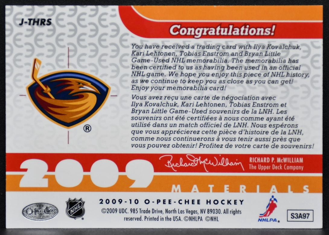 2009-10 OPC Materials Little/Kovalchuk/Lehtonen/Enstrom Jersey 8418