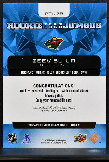 2025-26 UD Black Diamond Rookie Team Logo Jumbos Zeev Buium Wild RC Patch 0672