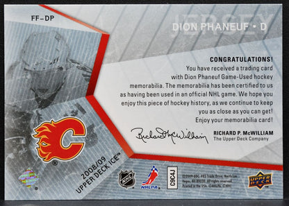 2008-09 Upper Deck Ice Frozen Fabrics Dion Phaneuf FF-DP Flames Jersey 3162