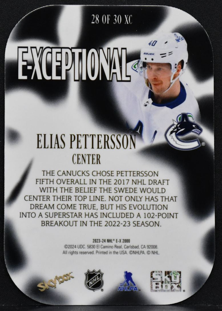 2023-24 E-X 2000 E-Xceptional Elias Pettersson 28 Vancouver Canucks Auto 1244
