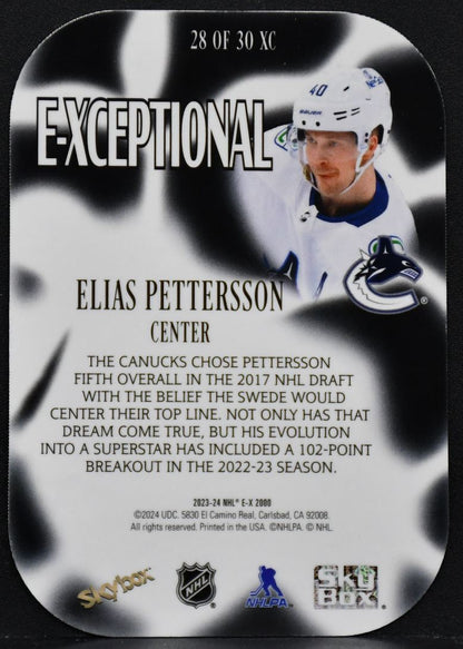 2023-24 E-X 2000 E-Xceptional Elias Pettersson 28 Vancouver Canucks Auto 1244