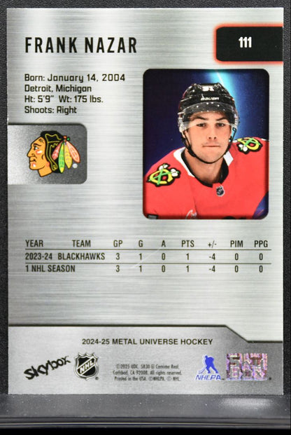 2024-25 SkyBox Metal Universe Rookie Frank Nazar 111 Chicago Blackhawks RC 8983