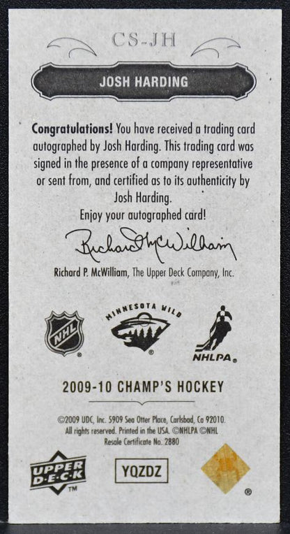 2009-10 Upper Deck Champ's Signatures Josh Harding CS-JH Wild Auto 8041