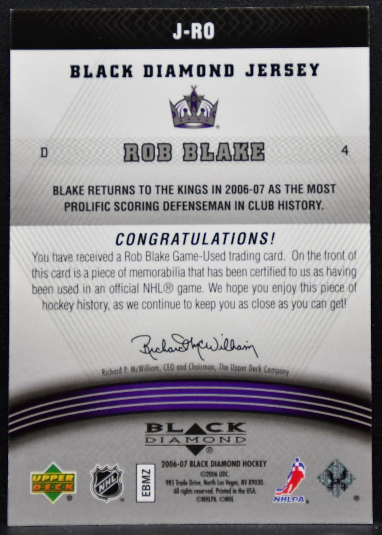 2006-07 Upper Deck Black Diamond Jerseys Rob Blake Los Angeles Kings Jersey 4347