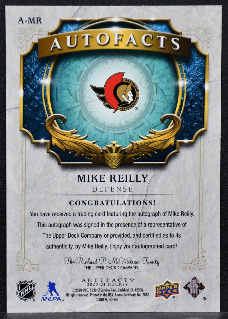 2020-21 UD Artifacts Auto Facts Mike Reilly A-MR Ottawa Senators Auto