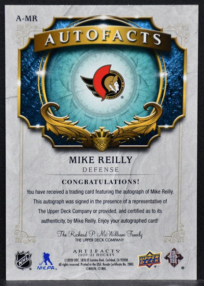 2020-21 UD Artifacts Auto Facts Mike Reilly A-MR Ottawa Senators Auto
