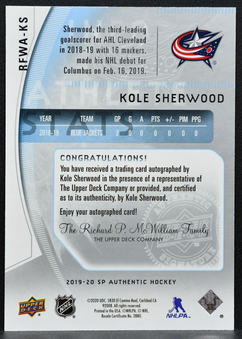 2019-20 SP Authentic 2009-10 Retro Future Watch Kole Sherwood RC Auto 1809