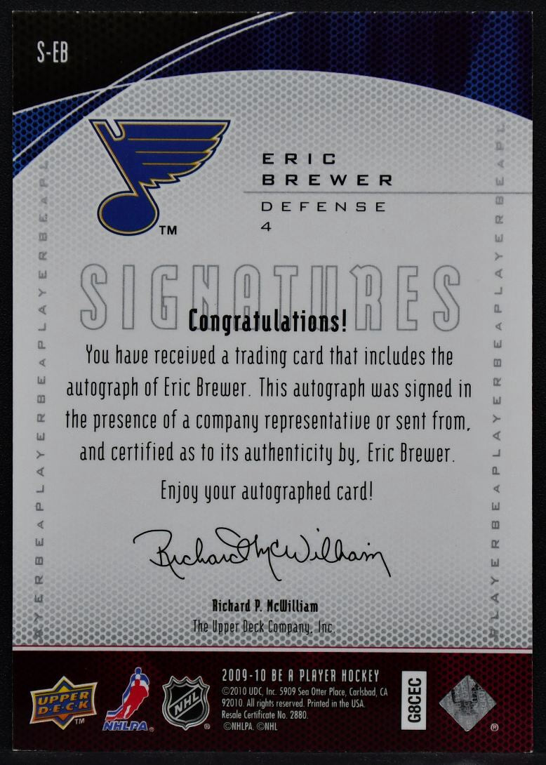 2009-10 Be A Player Signatures Eric Brewer S-EB St. Louis Blues Auto