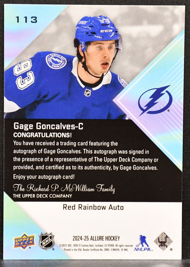 2024-25 UD Allure Auto Red Rainbow Gage Goncalves 113 RC Auto