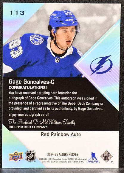2024-25 UD Allure Auto Red Rainbow Gage Goncalves 113 RC Auto