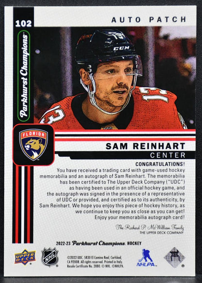 2022-23 Parkhurst Champions Auto Patch Sam Reinhart 102 Auto 16/25 Patch