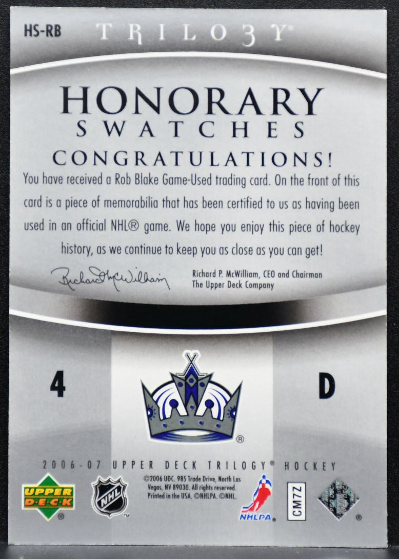 2006-07 Upper Deck Trilogy Honorary Swatches Rob Blake HS-RB Kings Jersey 7447