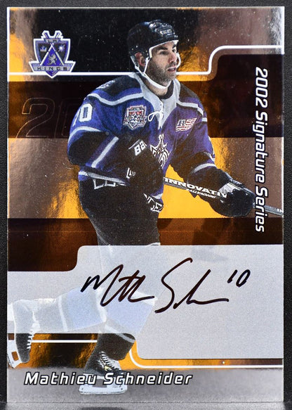 2001-02 Be a Player Signature Series Auto Mathieu Schneider 159 Kings Auto 9222